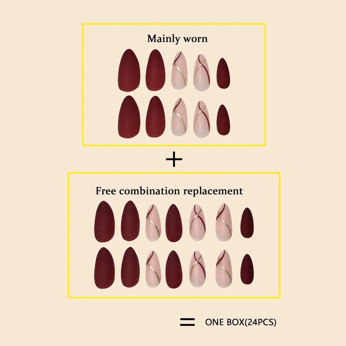 Women Girls 24Pcs Medium Drop Shape Fake Nails