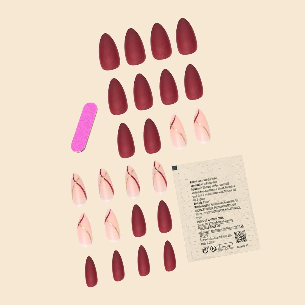 Women Girls 24Pcs Medium Drop Shape Fake Nails