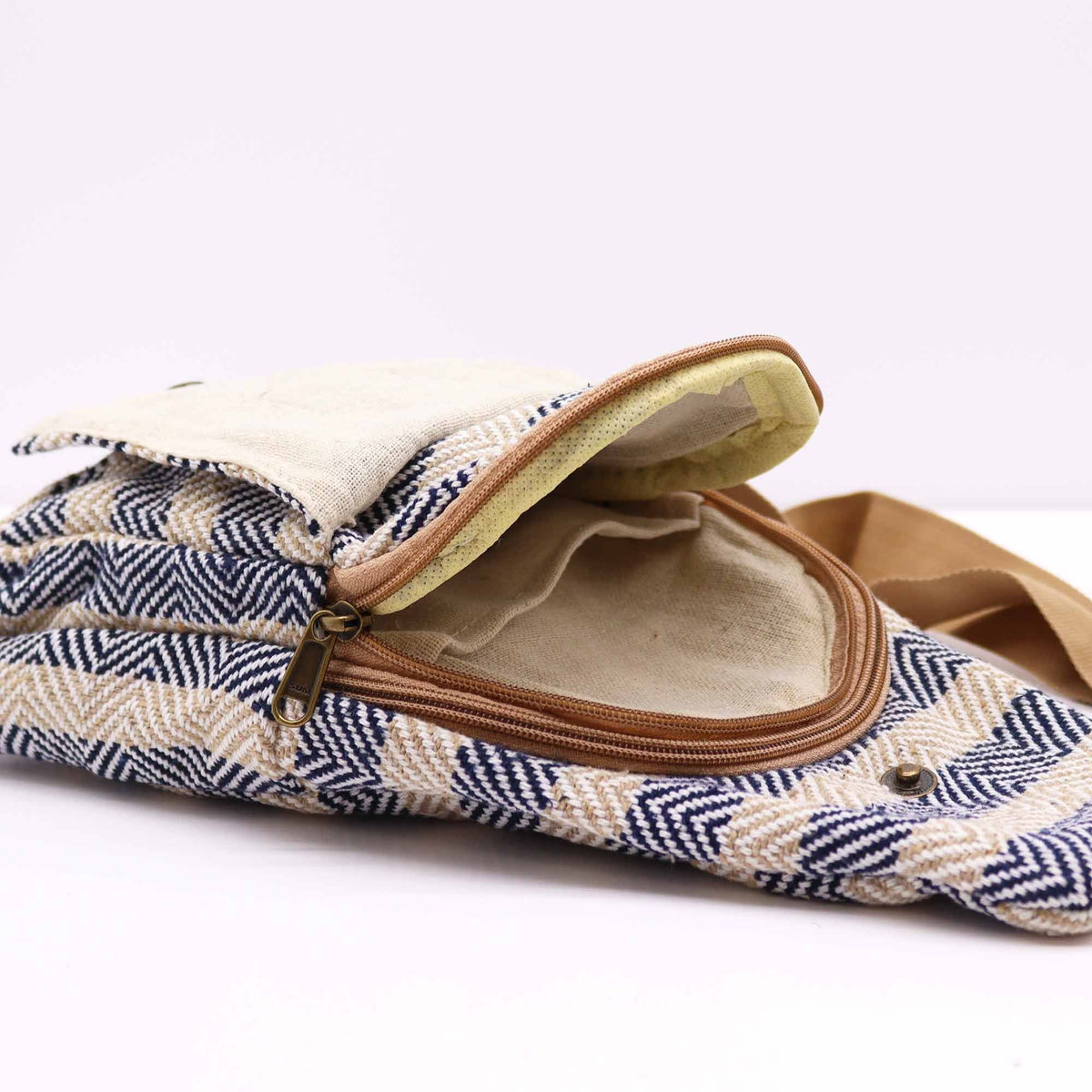 Body Cross Bag Cotton - Tan & Navy