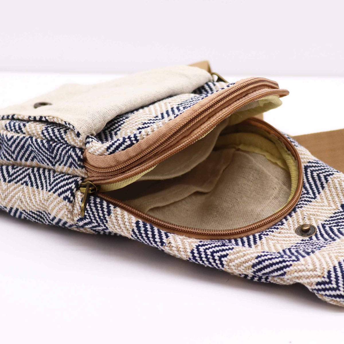 Body Cross Bag Cotton - Tan & Navy