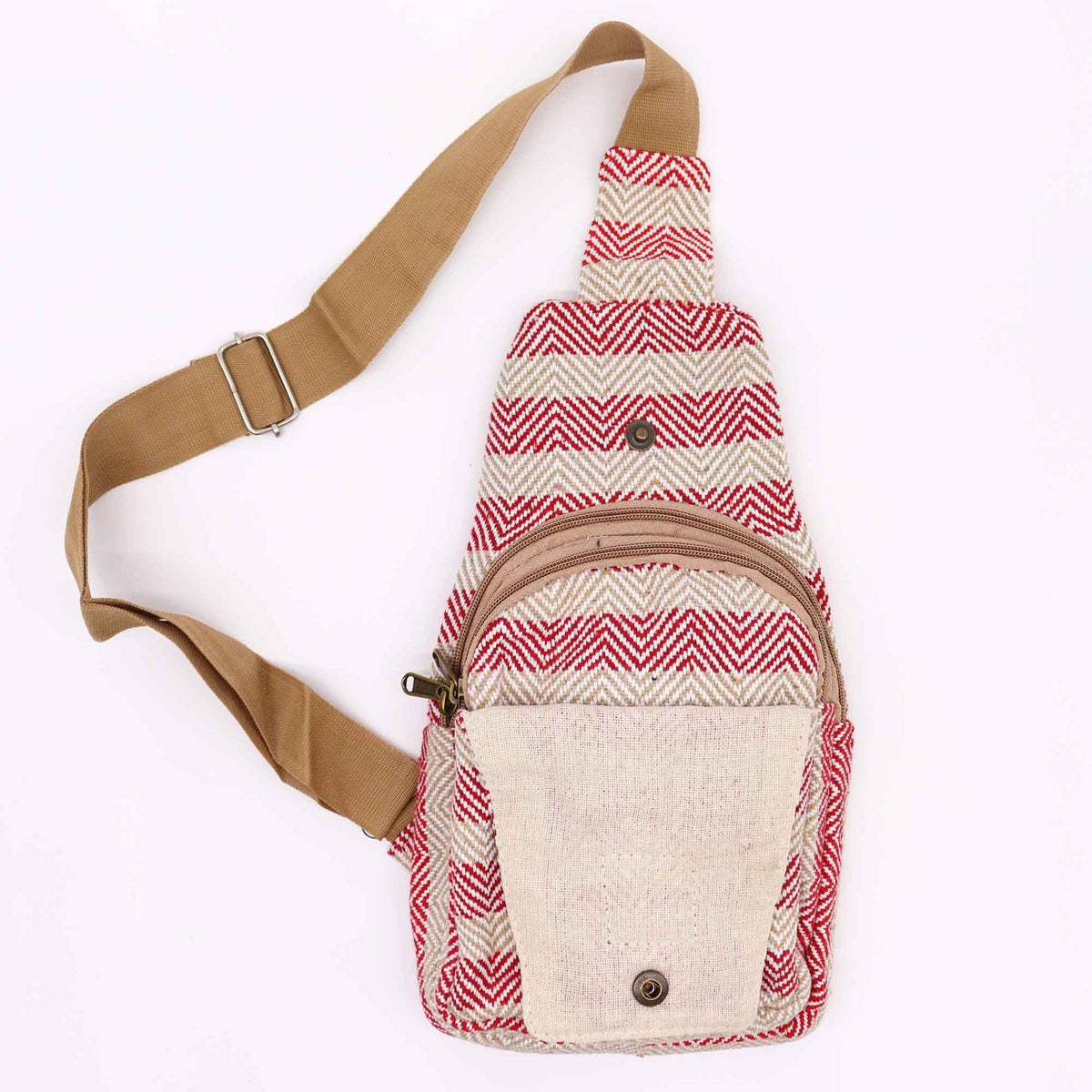 Body Cross Bag Cotton - Tan & Pink