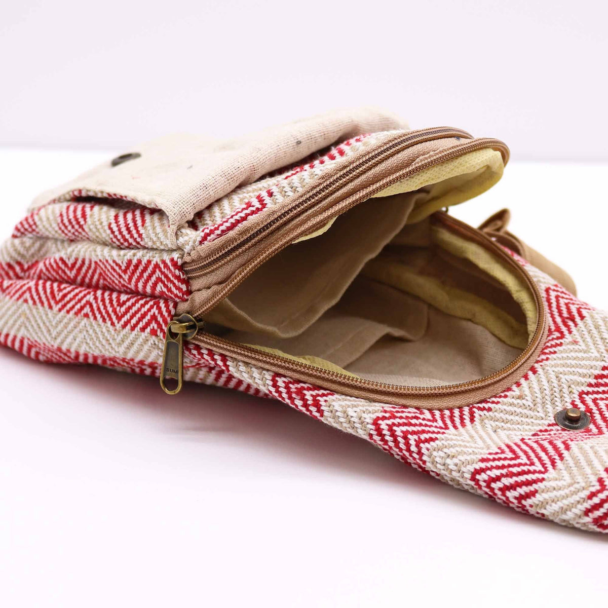 Body Cross Bag Cotton - Tan & Pink