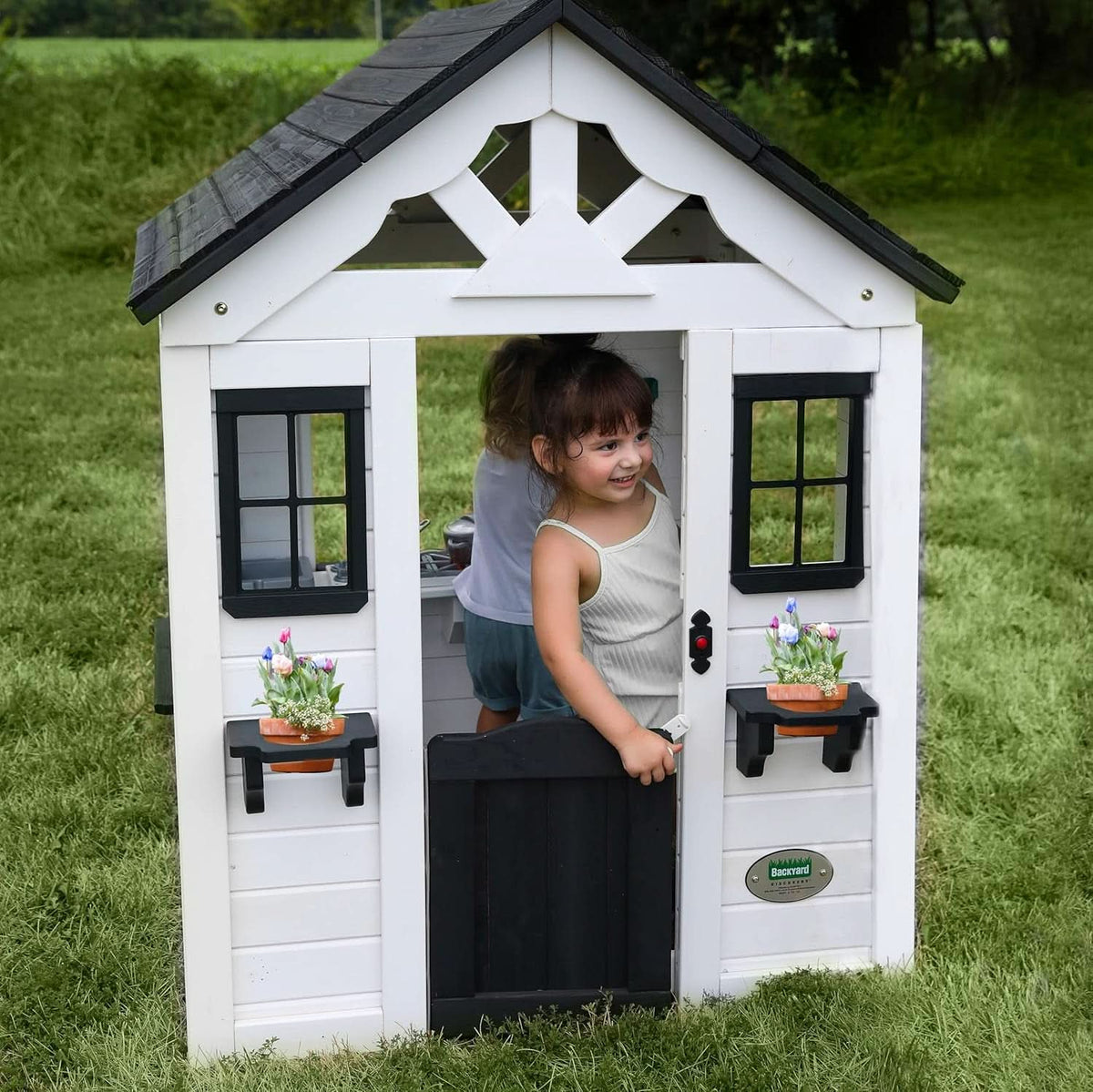 Brilliant White Cedar Outdoor Play house With Kitchen-3