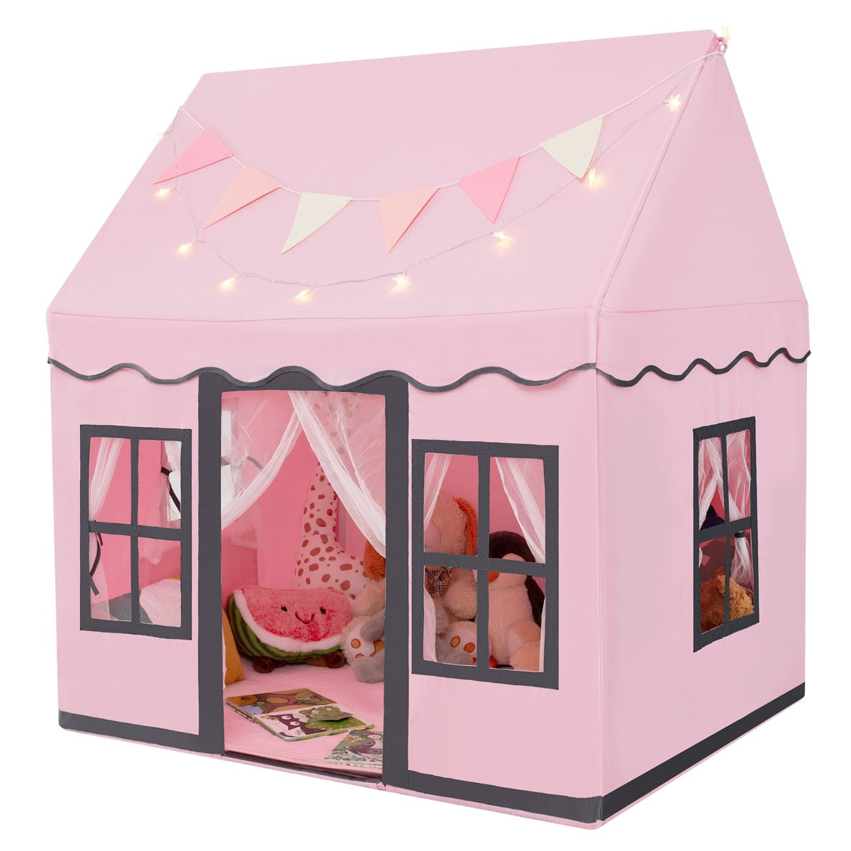 NNECW Kids Play Castle Tent Large Playhouse Toys Gifts with Star Lights Washable Mat-Pink-1