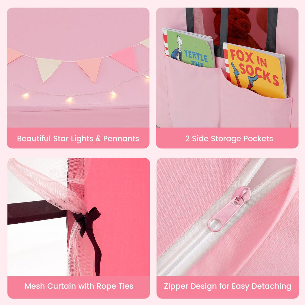 NNECW Kids Play Castle Tent Large Playhouse Toys Gifts with Star Lights Washable Mat-Pink-2