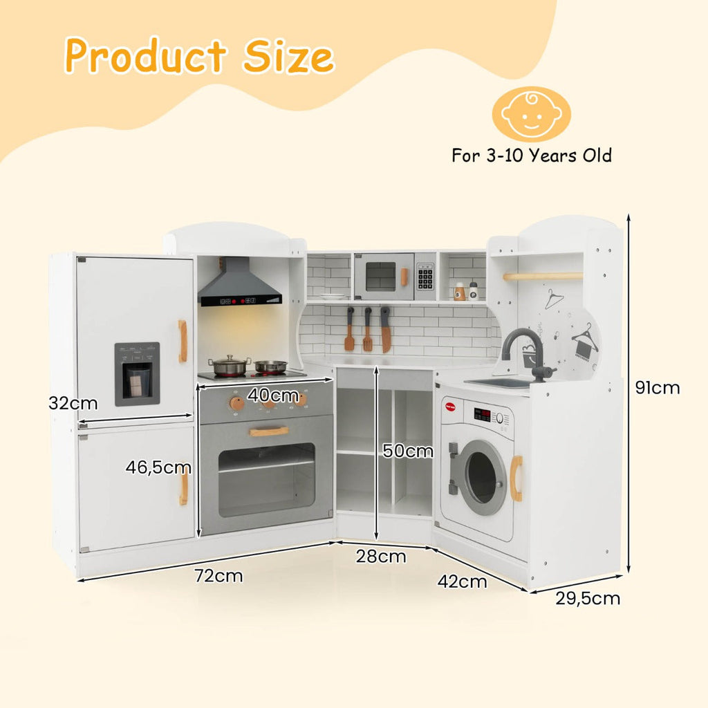 NNECW Corner Play Kitchen with Range Hood for Kids 3+ Years Old-3