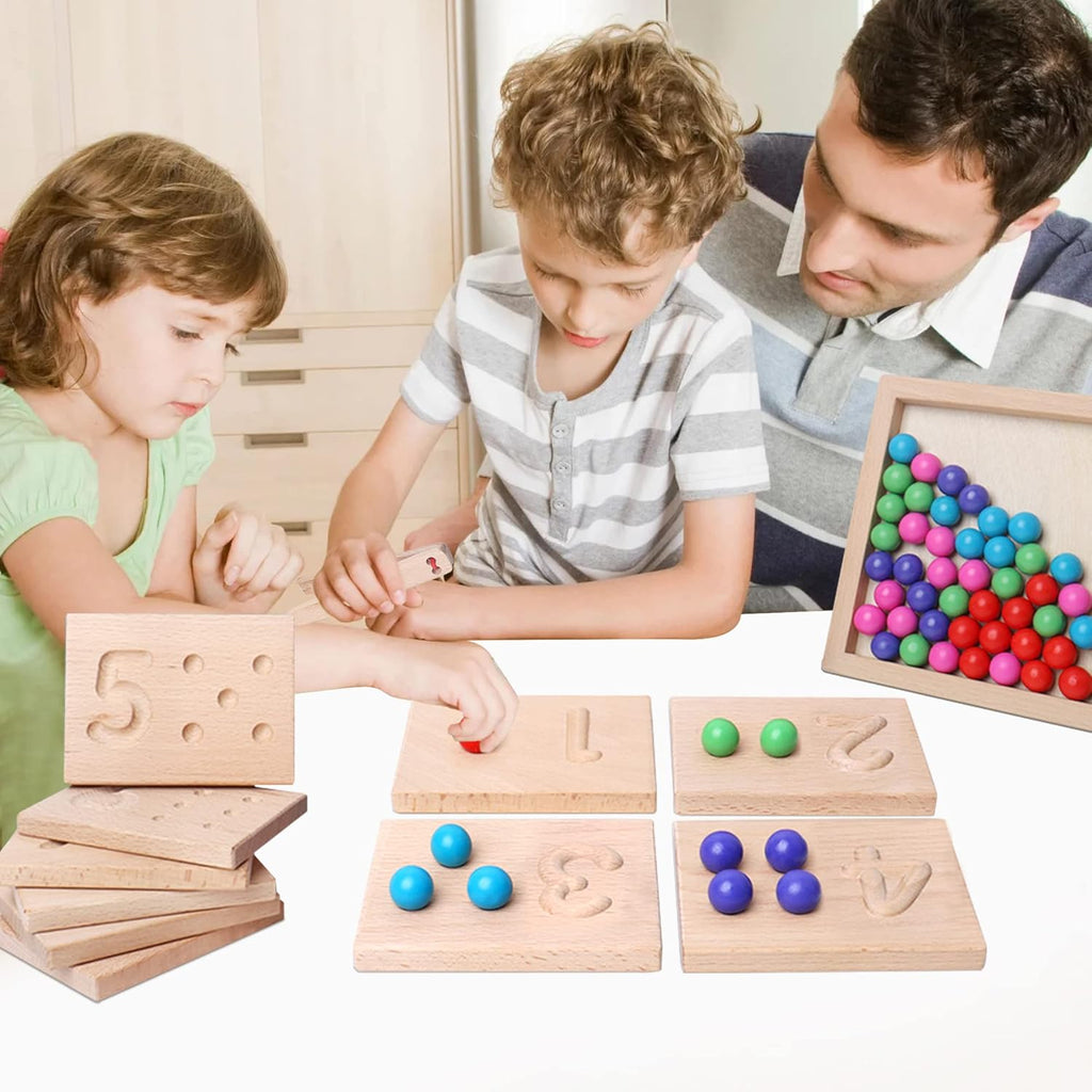 Wooden Number Tracing Board Set, Toddler Montessori Math Beads Counting Toy, Preschool Learning and Educational Math Game for Kids